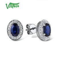 VISTOSO Pure 14K 585 Rose/White Gold Earrings Stud For Women Elegant Blue Sapphire Sparkling Diamond Unique Trendy Fine Jewelry