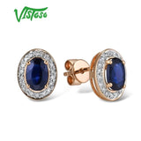 VISTOSO Pure 14K 585 Rose/White Gold Earrings Stud For Women Elegant Blue Sapphire Sparkling Diamond Unique Trendy Fine Jewelry