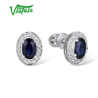 VISTOSO Pure 14K 585 Rose/White Gold Earrings Stud For Women Elegant Blue Sapphire Sparkling Diamond Unique Trendy Fine Jewelry