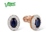 VISTOSO Pure 14K 585 Rose/White Gold Earrings Stud For Women Elegant Blue Sapphire Sparkling Diamond Unique Trendy Fine Jewelry
