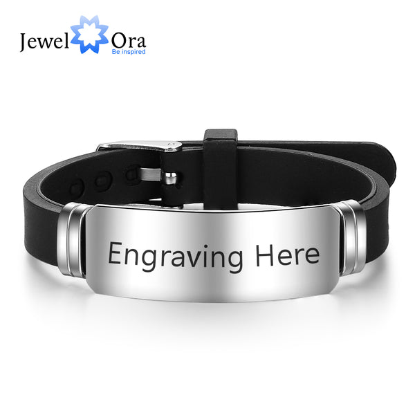 Personalized Men Jewelry Custom Name Engrave ID Bracelets Stainless Steel Bangles &amp; Bracelets for Men Women (JewelOra BA102325)