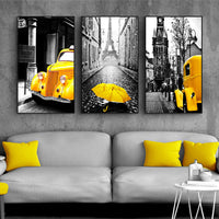 Nordic Canvas Painting Retro European City Scenery Picture Home Decor Wall Art Yellow Car Balloon Posters and Prints for Bedroom