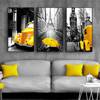 Nordic Canvas Painting Retro European City Scenery Picture Home Decor Wall Art Yellow Car Balloon Posters and Prints for Bedroom