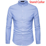 Purple Oxford Mens Dress Shirts 2018 Brand New Stand Collar Chemise Homme Casual Slim Fit Long Sleeve Camiseta Masculina 4XL