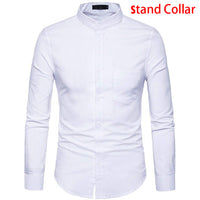 Purple Oxford Mens Dress Shirts 2018 Brand New Stand Collar Chemise Homme Casual Slim Fit Long Sleeve Camiseta Masculina 4XL