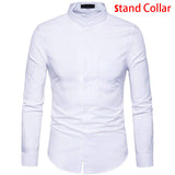 Purple Oxford Mens Dress Shirts 2018 Brand New Stand Collar Chemise Homme Casual Slim Fit Long Sleeve Camiseta Masculina 4XL
