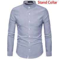 Purple Oxford Mens Dress Shirts 2018 Brand New Stand Collar Chemise Homme Casual Slim Fit Long Sleeve Camiseta Masculina 4XL
