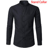 Purple Oxford Mens Dress Shirts 2018 Brand New Stand Collar Chemise Homme Casual Slim Fit Long Sleeve Camiseta Masculina 4XL