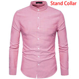 Purple Oxford Mens Dress Shirts 2018 Brand New Stand Collar Chemise Homme Casual Slim Fit Long Sleeve Camiseta Masculina 4XL