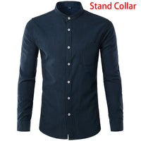 Purple Oxford Mens Dress Shirts 2018 Brand New Stand Collar Chemise Homme Casual Slim Fit Long Sleeve Camiseta Masculina 4XL