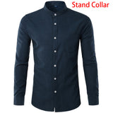 Purple Oxford Mens Dress Shirts 2018 Brand New Stand Collar Chemise Homme Casual Slim Fit Long Sleeve Camiseta Masculina 4XL