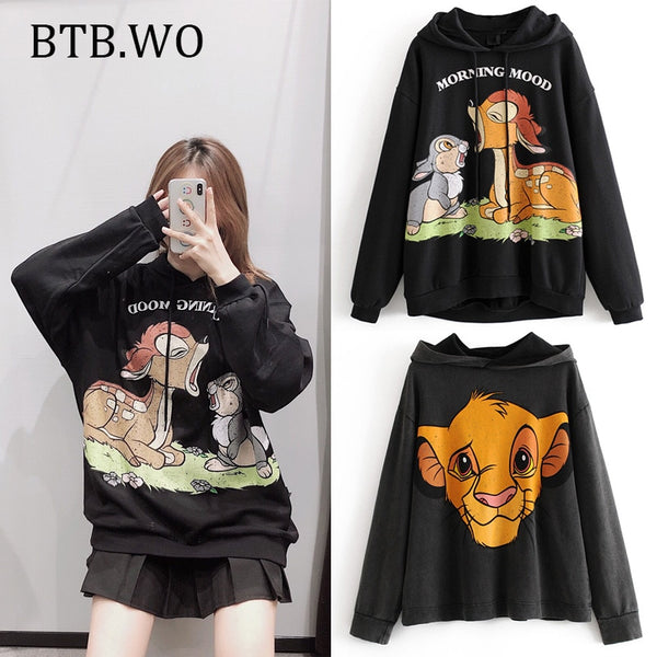 BTB.WO Hoodie Women 2019 Cartoon print women casual jacket jogger Sweatshirt Loose fashion hoodies for Womens Pullover jacket