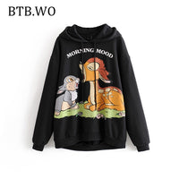 BTB.WO Hoodie Women 2019 Cartoon print women casual jacket jogger Sweatshirt Loose fashion hoodies for Womens Pullover jacket