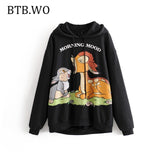BTB.WO Hoodie Women 2019 Cartoon print women casual jacket jogger Sweatshirt Loose fashion hoodies for Womens Pullover jacket