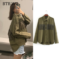 2019 Autumn jacket women england style Tassel female casual street wear outerwear turndown collar long sleeve winter coat women