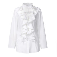ZANZEA Office Women Blouse Ruffles Tops Casual Spring Long Sleeve White Blouses Elegant Flounce Blusa Female OL Work Shirt Chic7