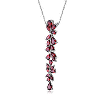 GEM&#39;S BALLET Real 925 Sterling Sliver Romantic Leaves Pendant Necklace 14.65Ct Natural Red Garnet For Women Wedding Fine Jewelry
