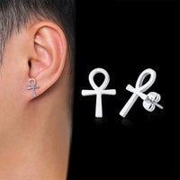 Vnox Mens Ankh Cross Stud Earrings for Women Jewelry Stainless Steel AUM OM Casual Unisex Gifts