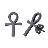 Vnox Mens Ankh Cross Stud Earrings for Women Jewelry Stainless Steel AUM OM Casual Unisex Gifts