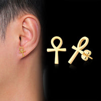 Vnox Mens Ankh Cross Stud Earrings for Women Jewelry Stainless Steel AUM OM Casual Unisex Gifts