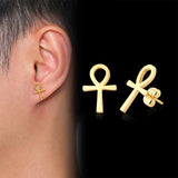 Vnox Mens Ankh Cross Stud Earrings for Women Jewelry Stainless Steel AUM OM Casual Unisex Gifts
