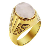 Valily Jewelry Men&#39;s Simple Tiger Eye Ring Stainless steel Oval Stone Band Golden Ring For Women Weeding Party Jewelry for Men