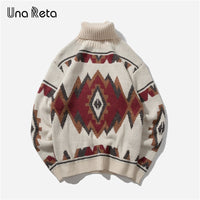 Una Reta Turtleneck Men's Sweater New Autumn Fashion Print Argyle knitted Sweaters Casual Loose Vintage Pullover