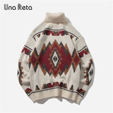 Una Reta Turtleneck Men's Sweater New Autumn Fashion Print Argyle knitted Sweaters Casual Loose Vintage Pullover