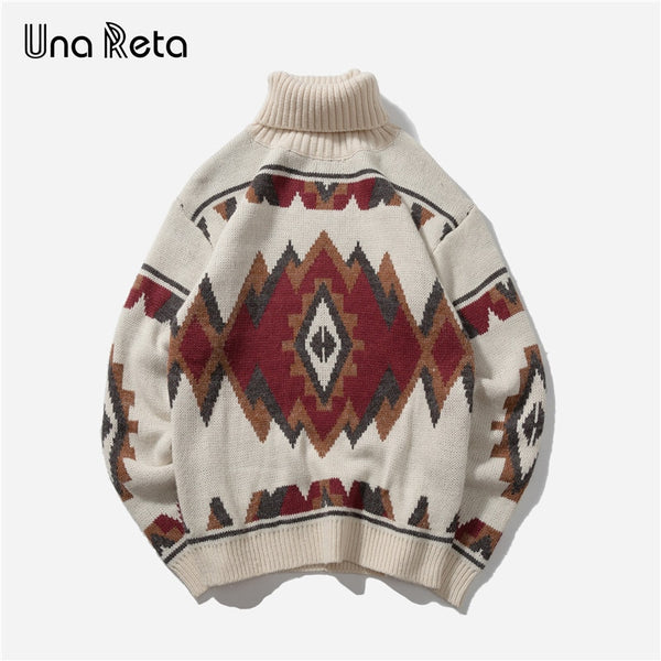 Una Reta Turtleneck Men's Sweater New Autumn Fashion Print Argyle knitted Sweaters Casual Loose Vintage Pullover