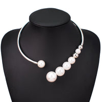MANILAI Metal Torques Simulated Pearl Choker Necklace For Women Punk Jewelry Statement Bib Collar Necklace Fashion Accessories
