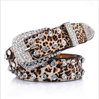 SupSindy women belt pin buckle luxury Rhinestones leopard print PU leather belts for women best quality Female strap for jeans