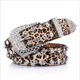 SupSindy women belt pin buckle luxury Rhinestones leopard print PU leather belts for women best quality Female strap for jeans