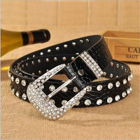 SupSindy women belt pin buckle luxury Rhinestones leopard print PU leather belts for women best quality Female strap for jeans