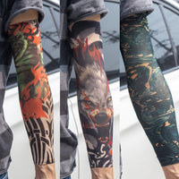 3PCS/lot new mixed 100%Nylon elastic Fake temporary tattoo sleeve skull wolf totem dragon designs body Arm stockings cool men