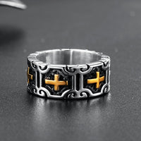 Valily Classic Retro Christian Jesus Cross Ring Stainless Steel Christian Believers Punk Rock Men&#39;s Round Rings Band Jewelry