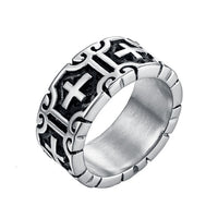 Valily Classic Retro Christian Jesus Cross Ring Stainless Steel Christian Believers Punk Rock Men&#39;s Round Rings Band Jewelry