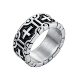 Valily Classic Retro Christian Jesus Cross Ring Stainless Steel Christian Believers Punk Rock Men&#39;s Round Rings Band Jewelry