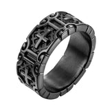 Valily Classic Retro Christian Jesus Cross Ring Stainless Steel Christian Believers Punk Rock Men&#39;s Round Rings Band Jewelry