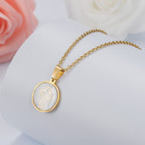 HOBBORN Trendy Women Men Religious Necklace Stainless Steel Gold Color CZ Crystal Virgin Mary Maria Necklaces &amp; Pendants Jewelry