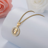 HOBBORN Trendy Women Men Religious Necklace Stainless Steel Gold Color CZ Crystal Virgin Mary Maria Necklaces &amp; Pendants Jewelry