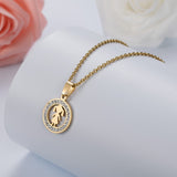 HOBBORN Trendy Women Men Religious Necklace Stainless Steel Gold Color CZ Crystal Virgin Mary Maria Necklaces &amp; Pendants Jewelry