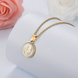 HOBBORN Trendy Women Men Religious Necklace Stainless Steel Gold Color CZ Crystal Virgin Mary Maria Necklaces &amp; Pendants Jewelry