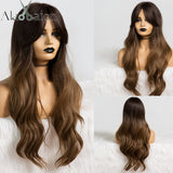 ALAN EATON Long Ombre Light Ash Brown Blonde Wavy Wig Cosplay Party Daily Synthetic Wig for Women High Density Temperature Fibre