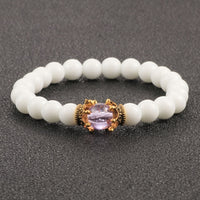 White Natural Stone Crown Beads Bracelets Men Women Yoga Meditation Buddha Stretch Braclet Vintage Charm Jewelry Pulseira Homme