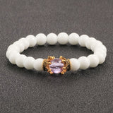 White Natural Stone Crown Beads Bracelets Men Women Yoga Meditation Buddha Stretch Braclet Vintage Charm Jewelry Pulseira Homme