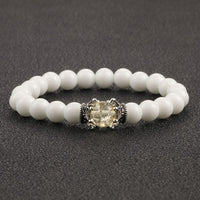 White Natural Stone Crown Beads Bracelets Men Women Yoga Meditation Buddha Stretch Braclet Vintage Charm Jewelry Pulseira Homme
