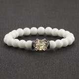 White Natural Stone Crown Beads Bracelets Men Women Yoga Meditation Buddha Stretch Braclet Vintage Charm Jewelry Pulseira Homme