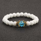 White Natural Stone Crown Beads Bracelets Men Women Yoga Meditation Buddha Stretch Braclet Vintage Charm Jewelry Pulseira Homme