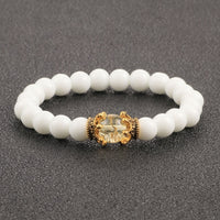 White Natural Stone Crown Beads Bracelets Men Women Yoga Meditation Buddha Stretch Braclet Vintage Charm Jewelry Pulseira Homme