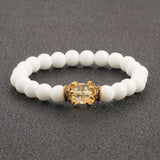White Natural Stone Crown Beads Bracelets Men Women Yoga Meditation Buddha Stretch Braclet Vintage Charm Jewelry Pulseira Homme
